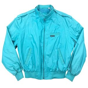 Vintage Members Only Racer Jacket Teal Turquoise 80s Bomber Coat Mens 42